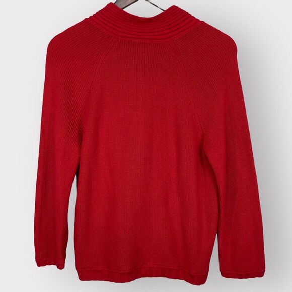 Talbots 1-Button Cardigan Sweater Women M Red‎ Long Sleeve Tie-Neck Knit Cotton - Picture 8 of 14